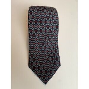 Vintage Celine Paris Silk FTie Navy Blue Geometric Medallion Rare Pattern
